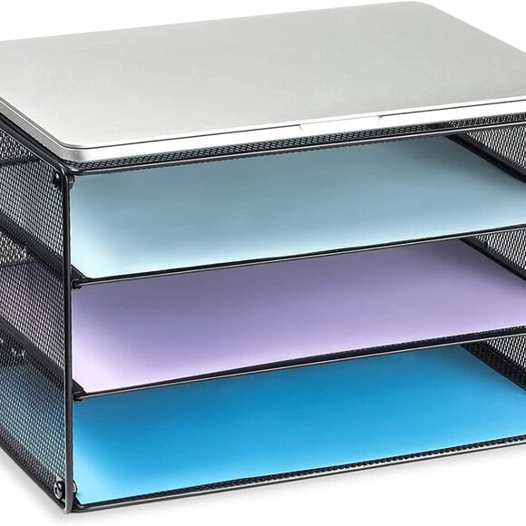 3 Tier Letter Tray Paper Organizer Mesh Metal Desk File Organizer for Home & Off - Picture 1 of 6
